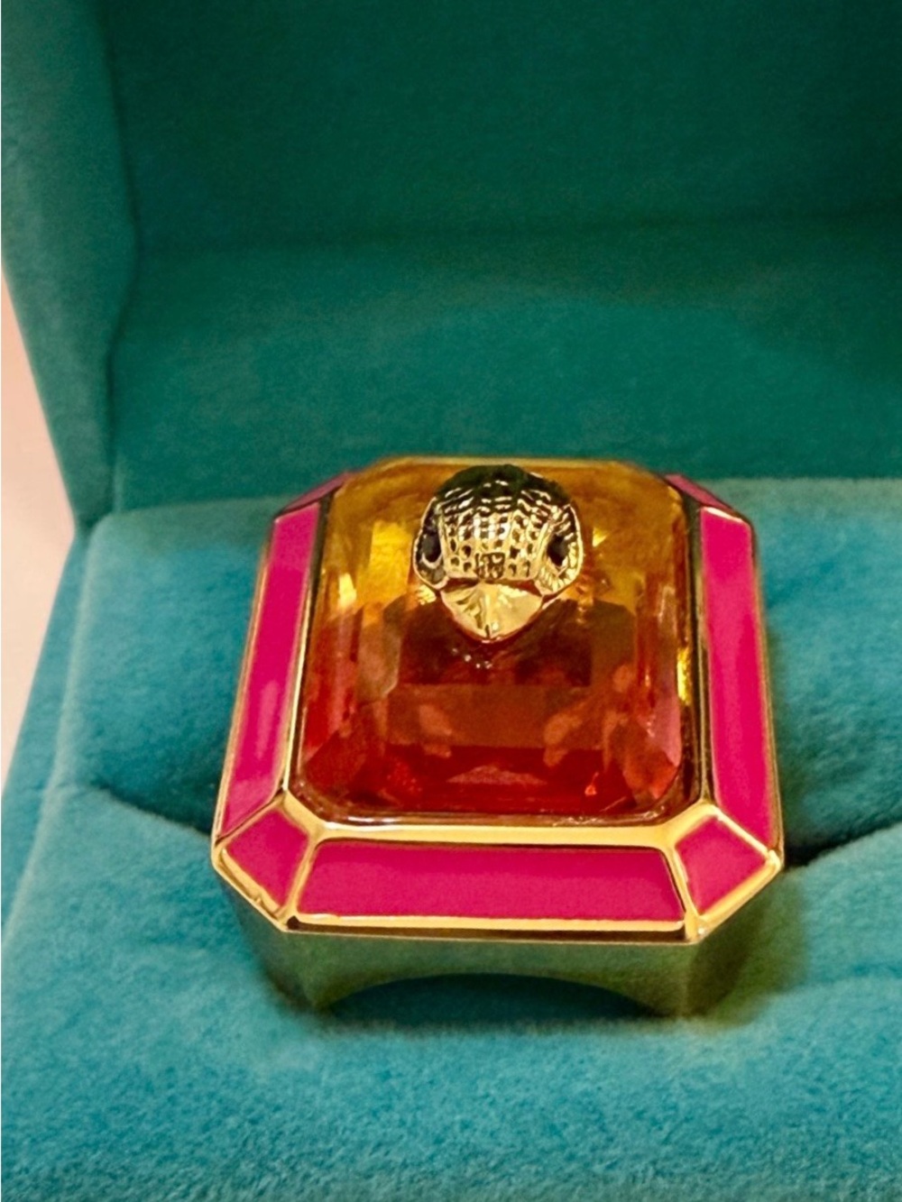 Kurt Geiger Stone Enamel Red-Pink-Green  Crystal Iridescent Cocktail Ring Size 7